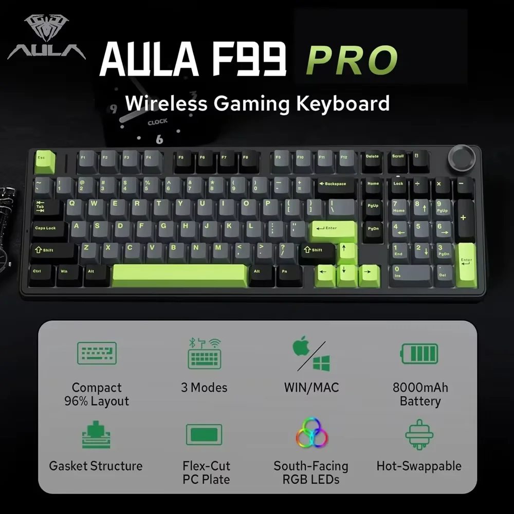 AULA F99PRO Wireless Gaming Keyboard Gasket Structure Compatible with 3/5 Pins Hot-swap Mechanical Keyboard with Media Knob AULA F99PRO Wireless Gaming Keyboard Gasket Structure Compatible with 3/5 Pins Hot-swap Mechanical Keyboard with Media Knob - Image 1