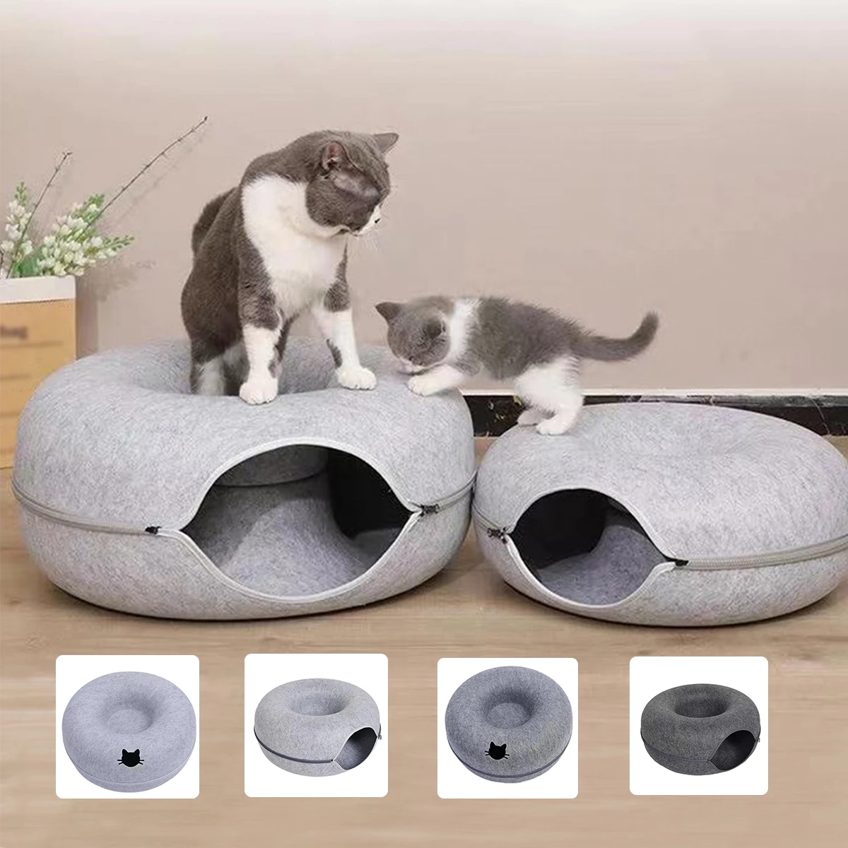B-Tunnel Donut Cat Bed Interactive Tunnel Pet Felt Indoor Toys Cats House Kitten Training Toy Cat Kennel Cat Accessories B-Tunnel Donut Cat Bed Interactive Tunnel Pet Felt Indoor Toys Cats House Kitten Training Toy Cat Kennel Cat Accessories - Image 1