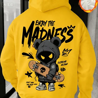 Classic hand-drawn cartoon character pattern letter print,fashionable casual sports hoodie, loose, comfortable and warm style Classic hand-drawn cartoon character pattern letter print,fashionable casual sports hoodie, loose, comfortable and warm style - Image 1