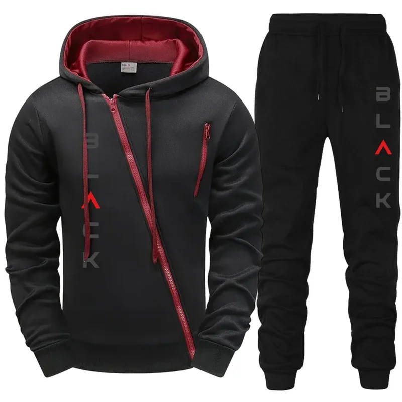 Mens Tracksuit Hoodie Sweatpants Black Letter Print Zipper Jacket Jogger Pants Autumn Winter Casual Fashion Outfit Mens Tracksuit Hoodie Sweatpants Black Letter Print Zipper Jacket Jogger Pants Autumn Winter Casual Fashion Outfit - Image 1